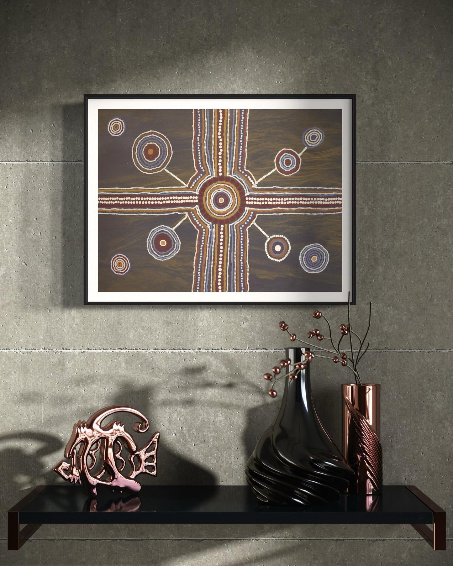Aboriginal Dot Painting Downloadable Print – Tjukurpa Crossroads (Ancestral Meeting Place) | Dreaming Pathways Art | Multi-Ratio File