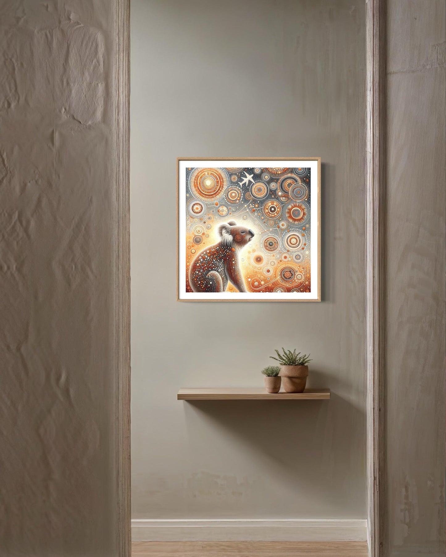 Waringa Koala – Aboriginal Dot Painting Download in Warm Neutral Earth Tones (1:1 Ratio)