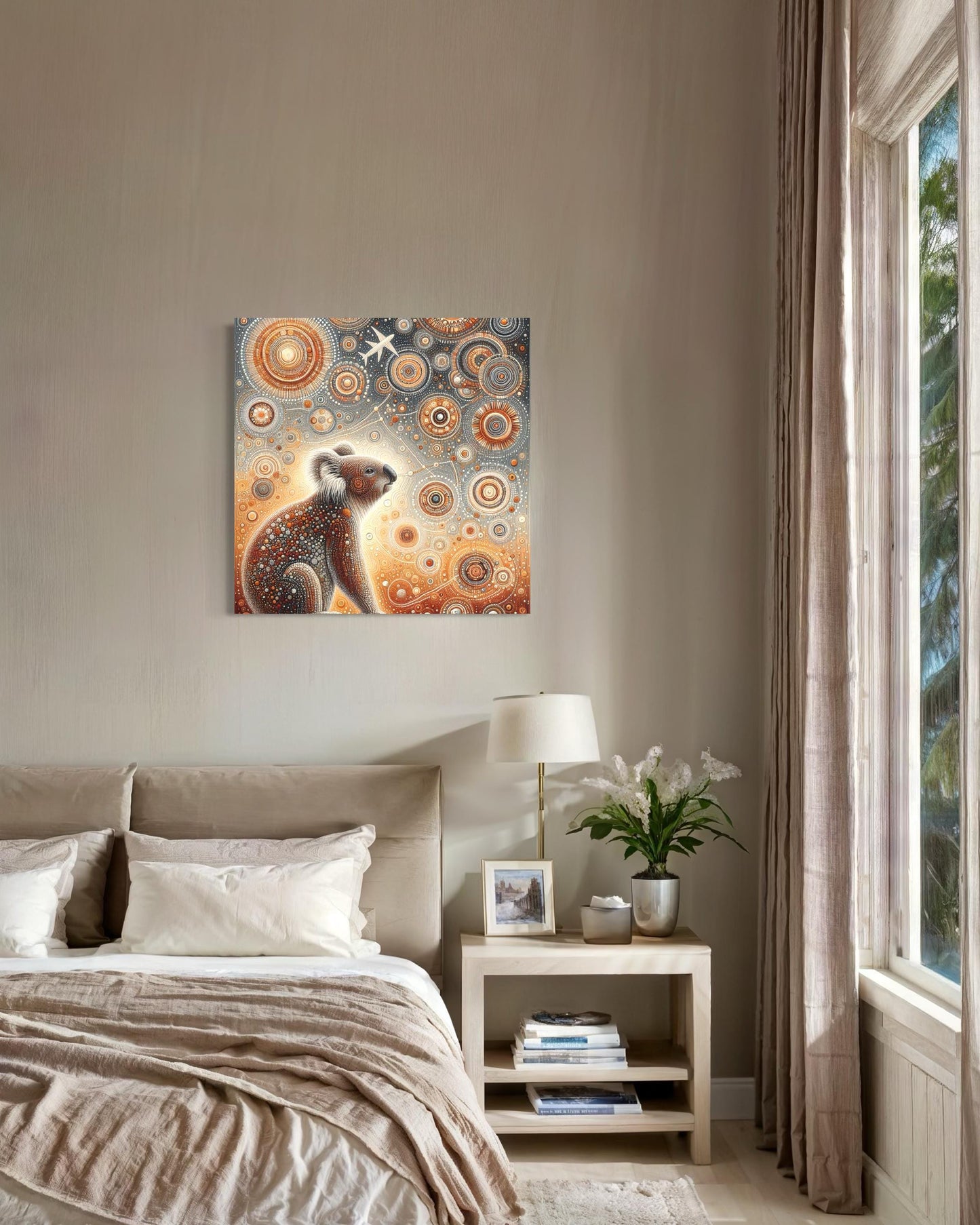 Waringa Koala – Aboriginal Dot Painting Download in Warm Neutral Earth Tones (1:1 Ratio)