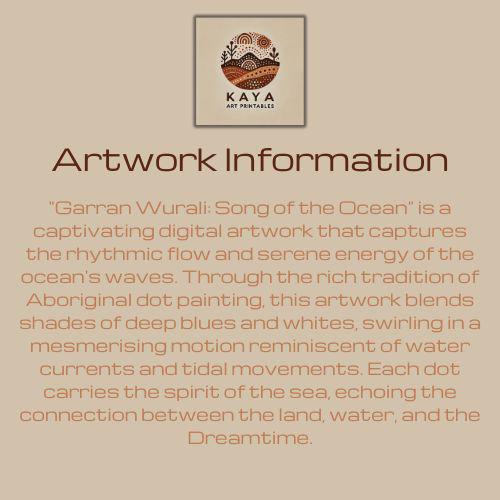 Garran Wurali Aboriginal dot painting artwork information sheet with Kaya Art Printables logo and ocean currents cultural description