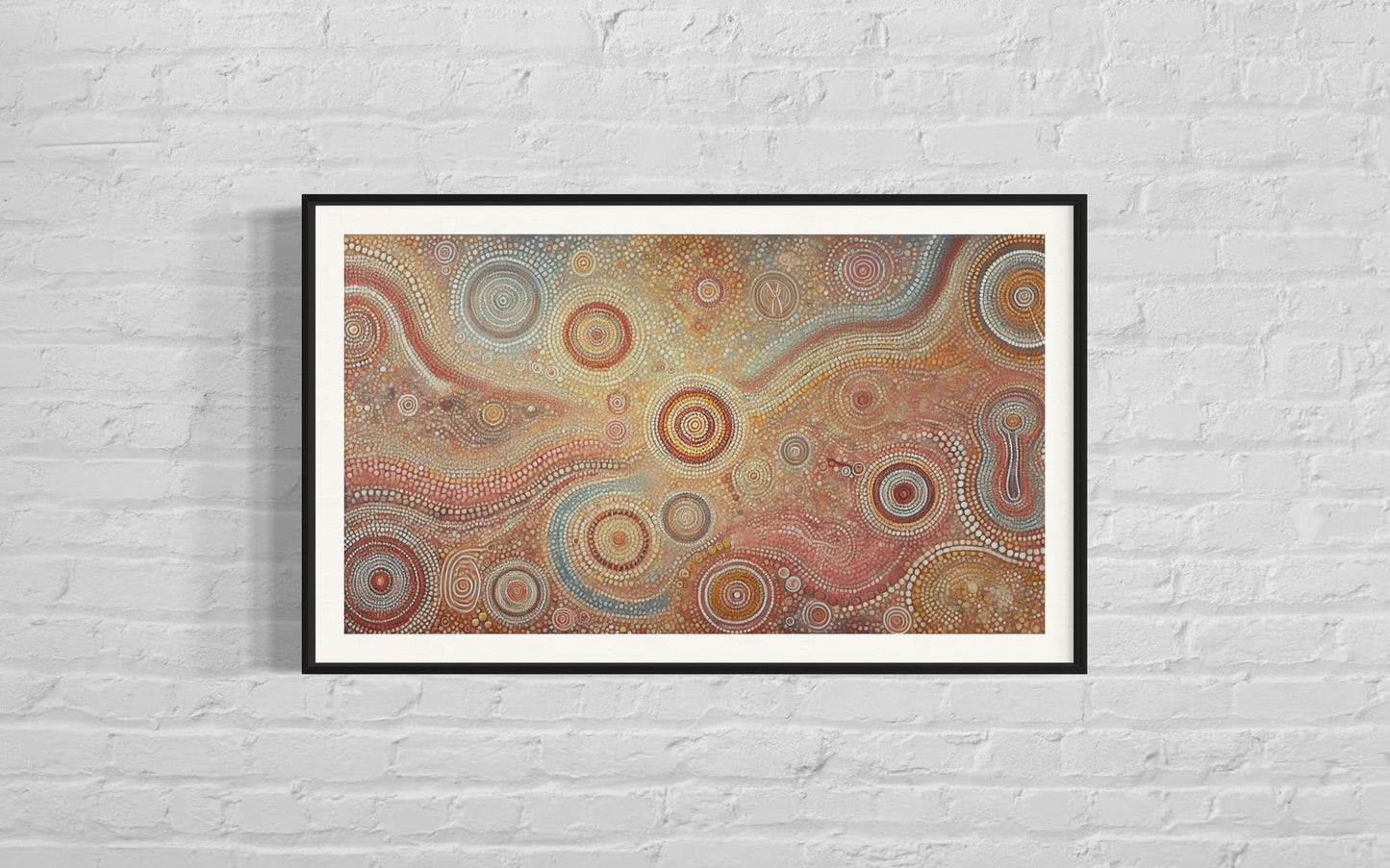 Aboriginal Dot Painting Downloadable Print – Warlu Jukurrpa | Sacred Dreaming Paths Wall Art (Multi-Ratio Horizontal Format)