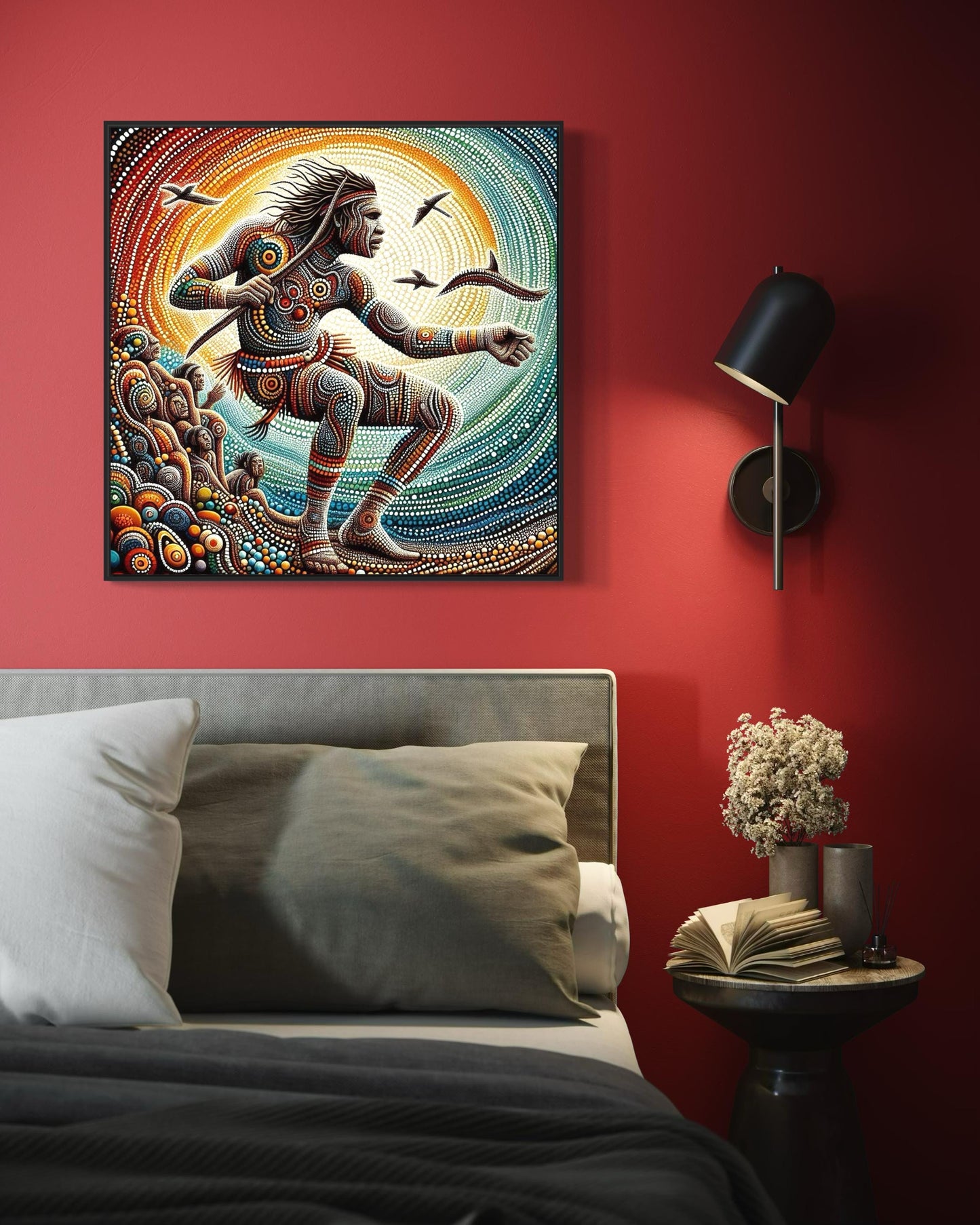 Aboriginal Dot Painting Downloadable Print – Yulugi (Ceremonial Dance) | Warrior Art | Sacred Movement Wall Print | Square 1:1 Ratio