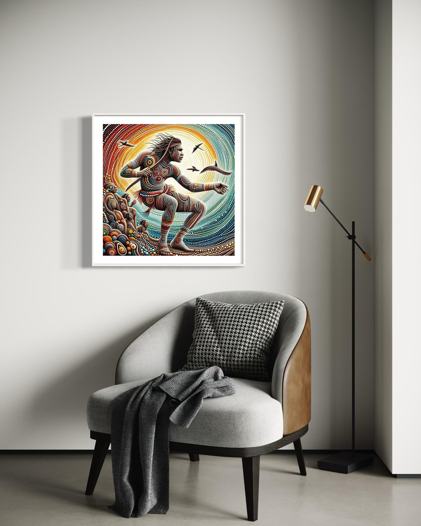 Aboriginal Dot Painting Downloadable Print – Yulugi (Ceremonial Dance) | Warrior Art | Sacred Movement Wall Print | Square 1:1 Ratio