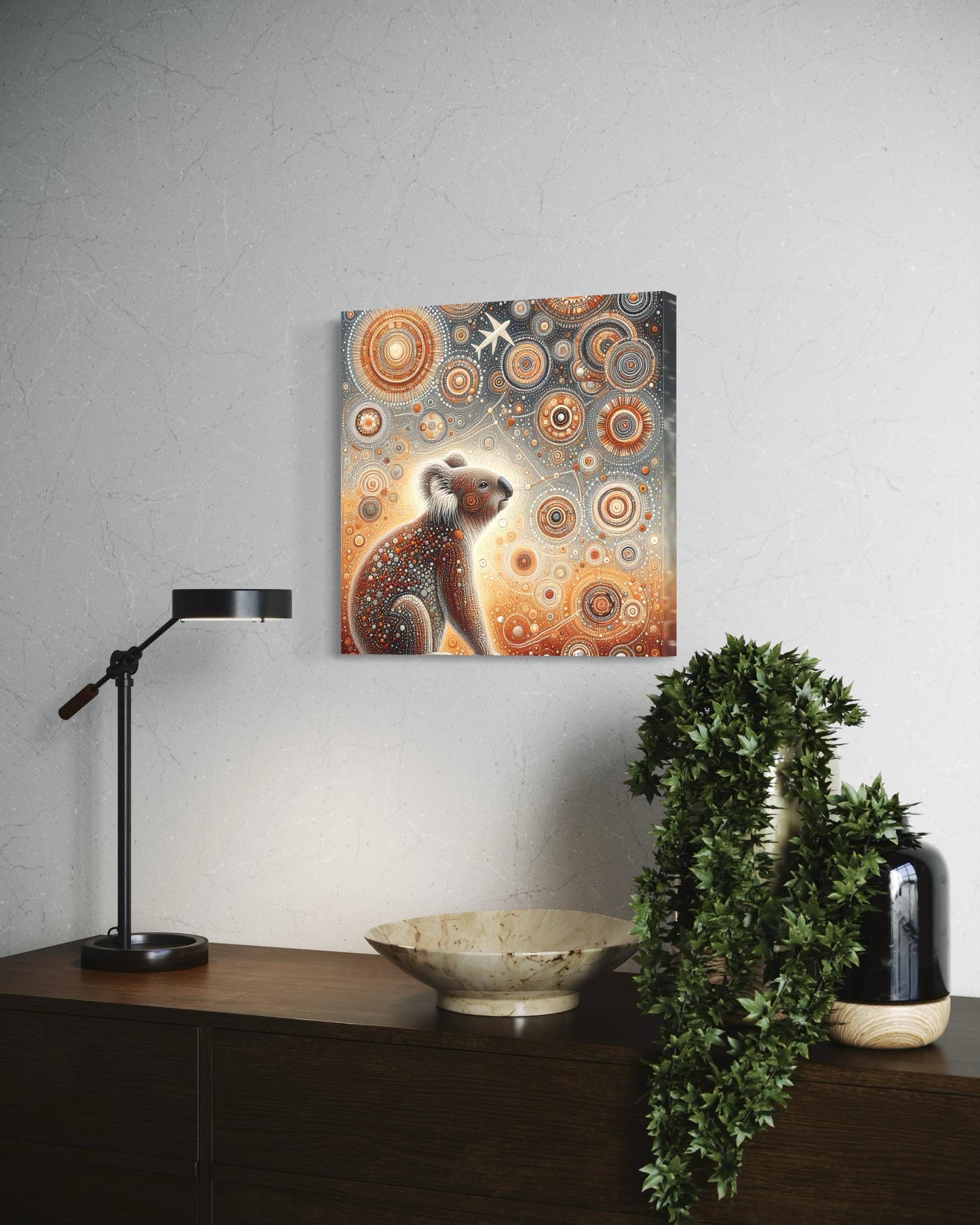 Waringa Koala – Aboriginal Dot Painting Download in Warm Neutral Earth Tones (1:1 Ratio)