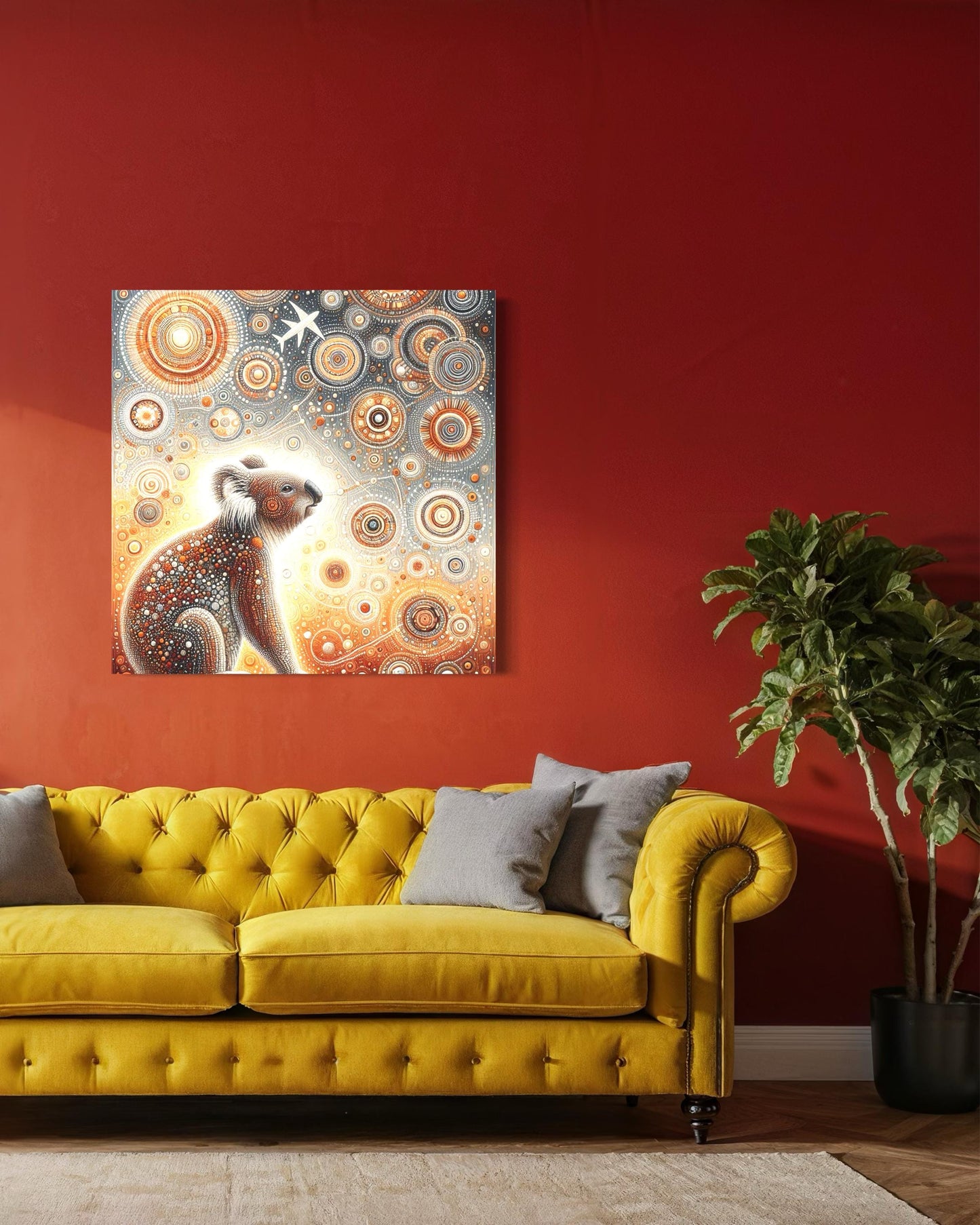 Waringa Koala – Aboriginal Dot Painting Download in Warm Neutral Earth Tones (1:1 Ratio)