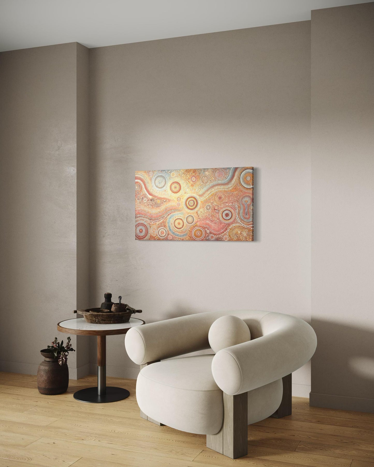 Aboriginal Dot Painting Downloadable Print – Warlu Jukurrpa | Sacred Dreaming Paths Wall Art (Multi-Ratio Horizontal Format)