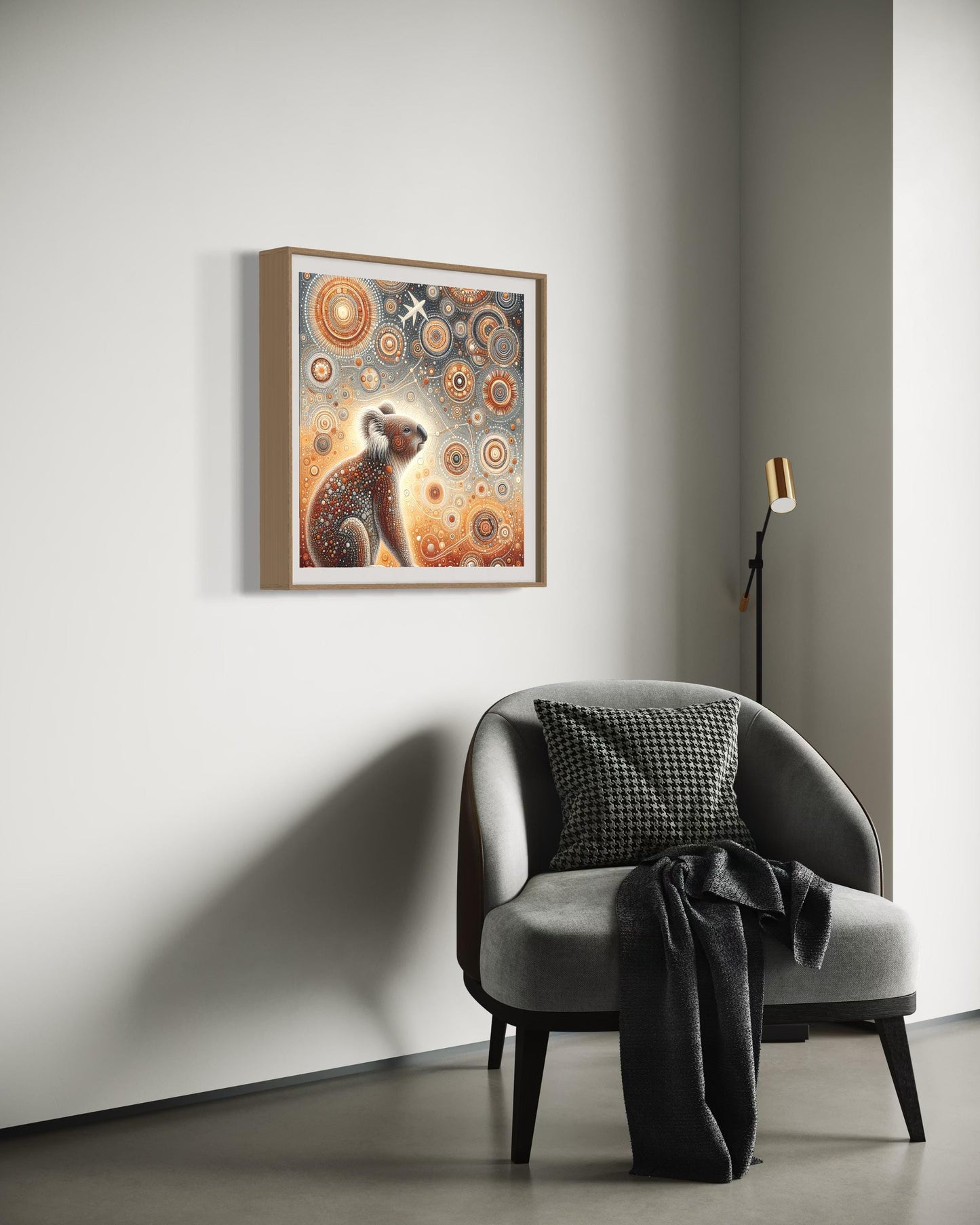 Waringa Koala – Aboriginal Dot Painting Download in Warm Neutral Earth Tones (1:1 Ratio)