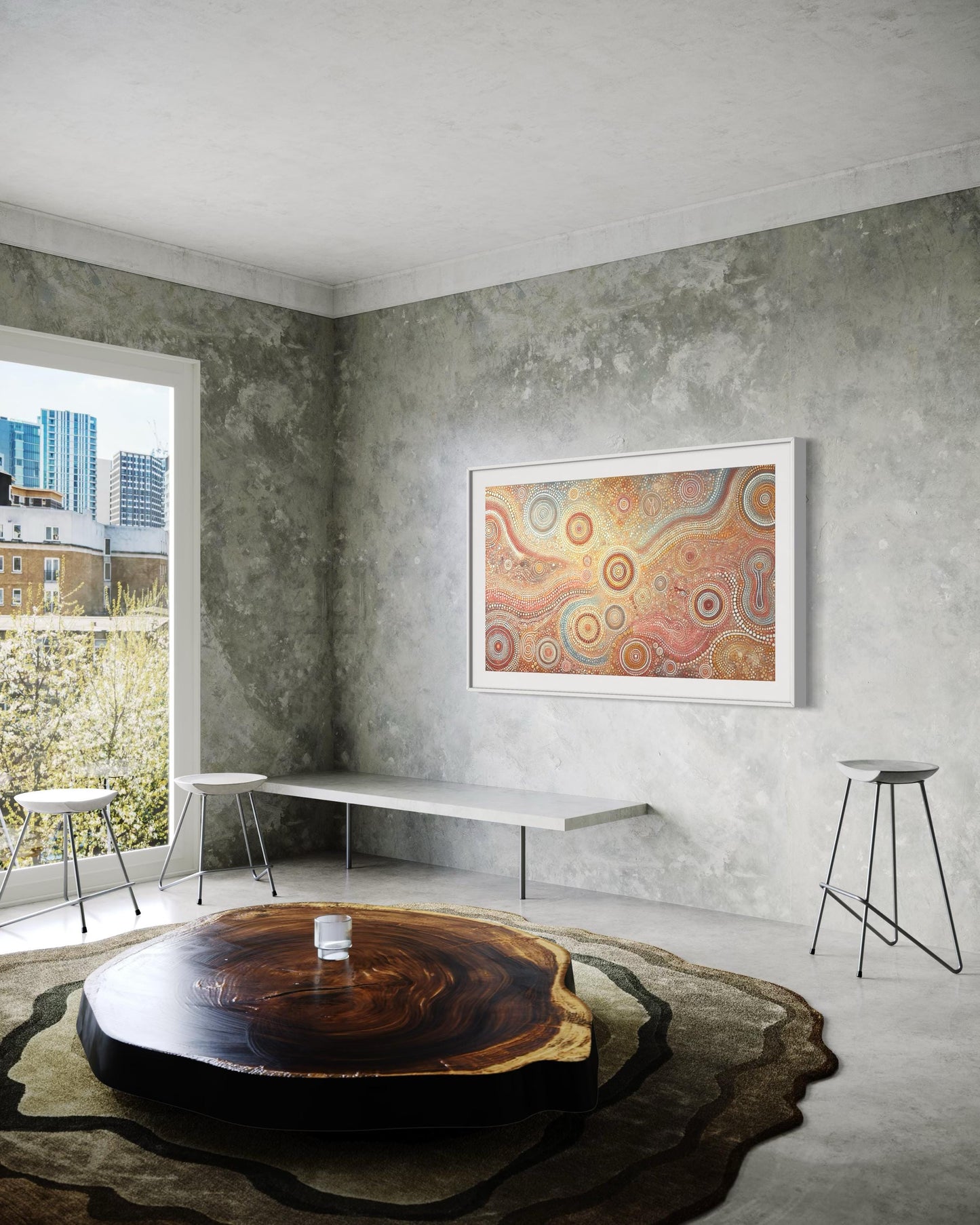 Aboriginal Dot Painting Downloadable Print – Warlu Jukurrpa | Sacred Dreaming Paths Wall Art (Multi-Ratio Horizontal Format)