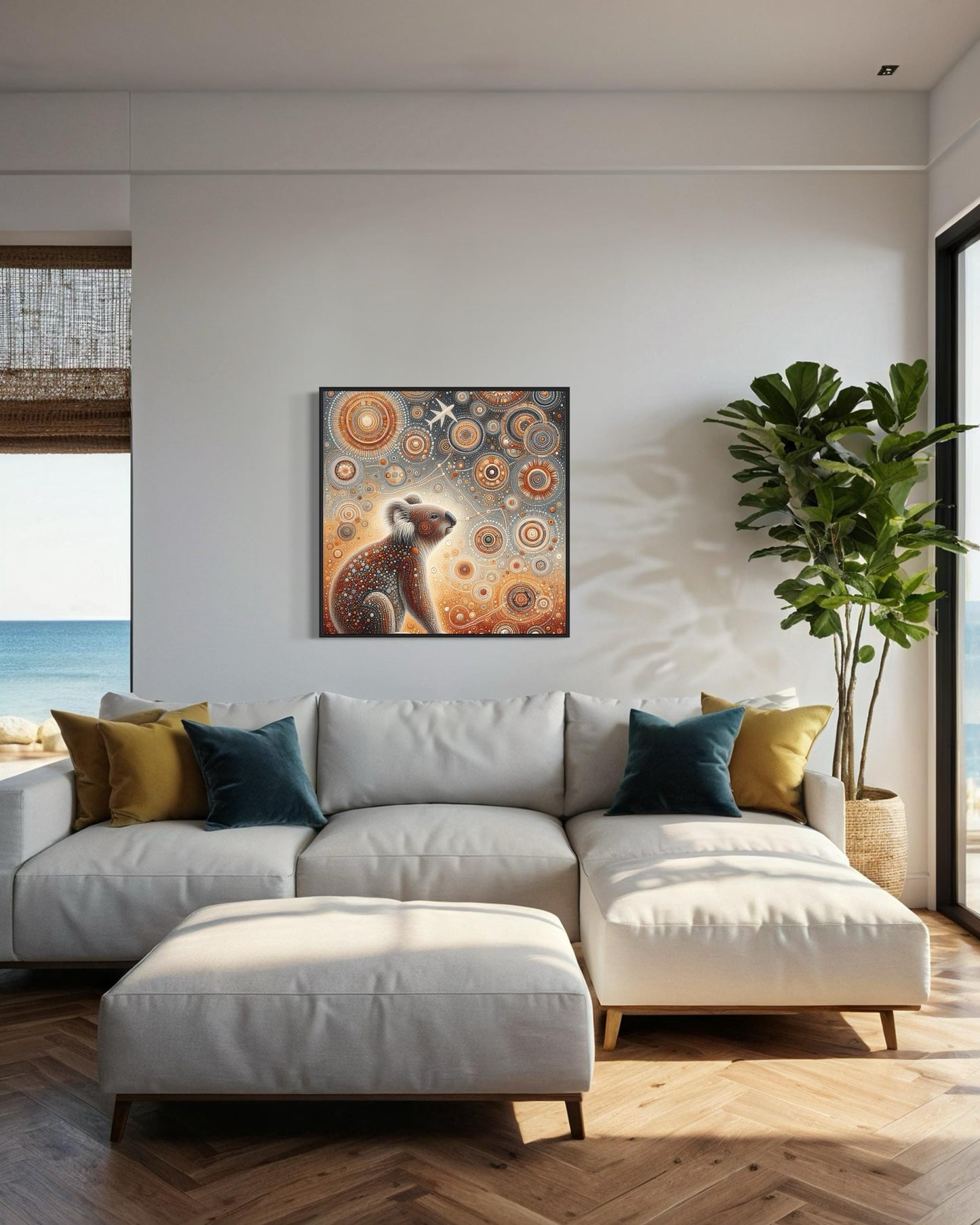 Waringa Koala – Aboriginal Dot Painting Download in Warm Neutral Earth Tones (1:1 Ratio)