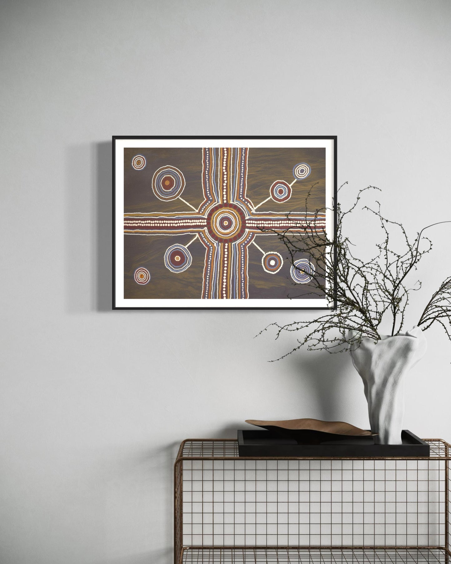 Aboriginal Dot Painting Downloadable Print – Tjukurpa Crossroads (Ancestral Meeting Place) | Dreaming Pathways Art | Multi-Ratio File
