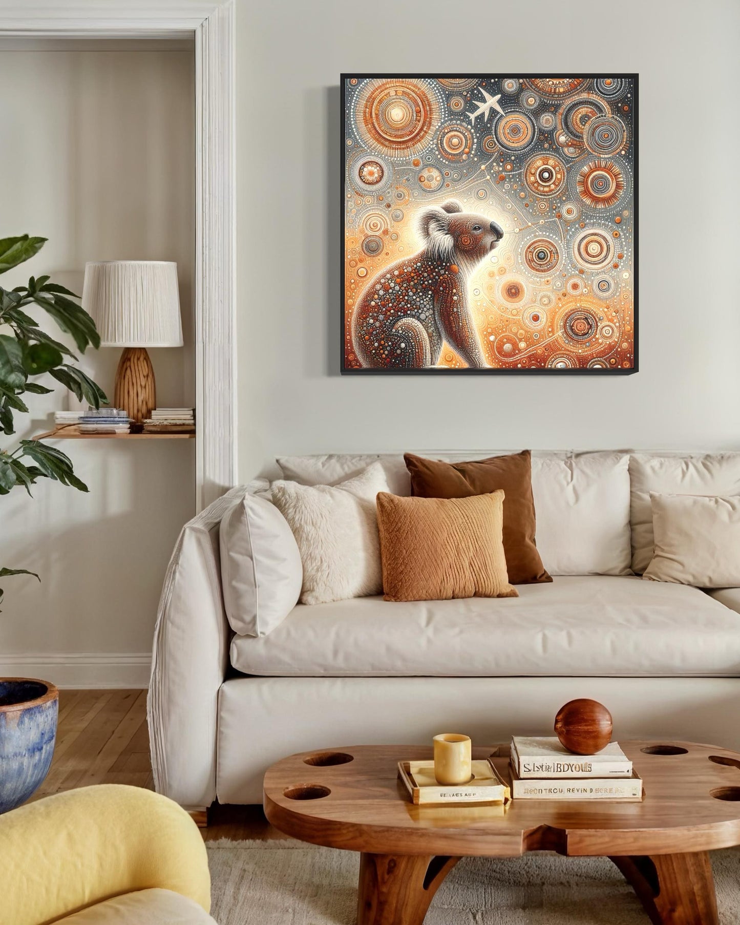 Waringa Koala – Aboriginal Dot Painting Download in Warm Neutral Earth Tones (1:1 Ratio)