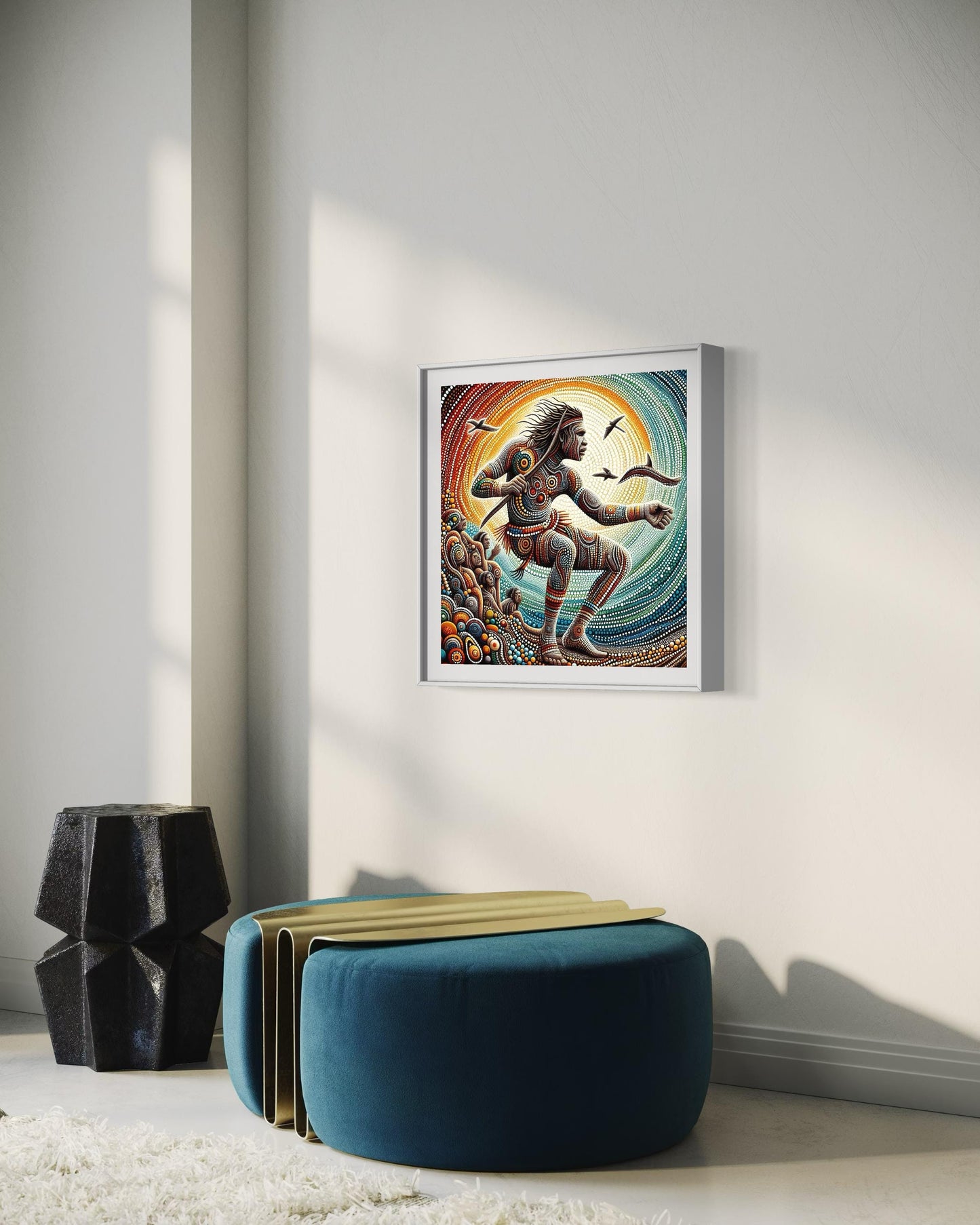 Aboriginal Dot Painting Downloadable Print – Yulugi (Ceremonial Dance) | Warrior Art | Sacred Movement Wall Print | Square 1:1 Ratio