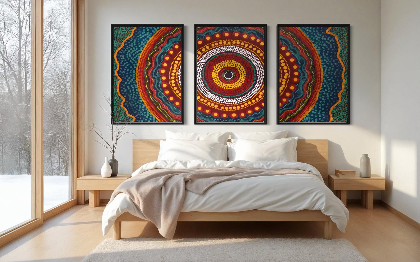 Aboriginal Dot Painting Downloadable Print – Yarrila Radiance Triptych (Sunlight Story) | Modern Wall Decor | Multi-Ratio Vertical Art