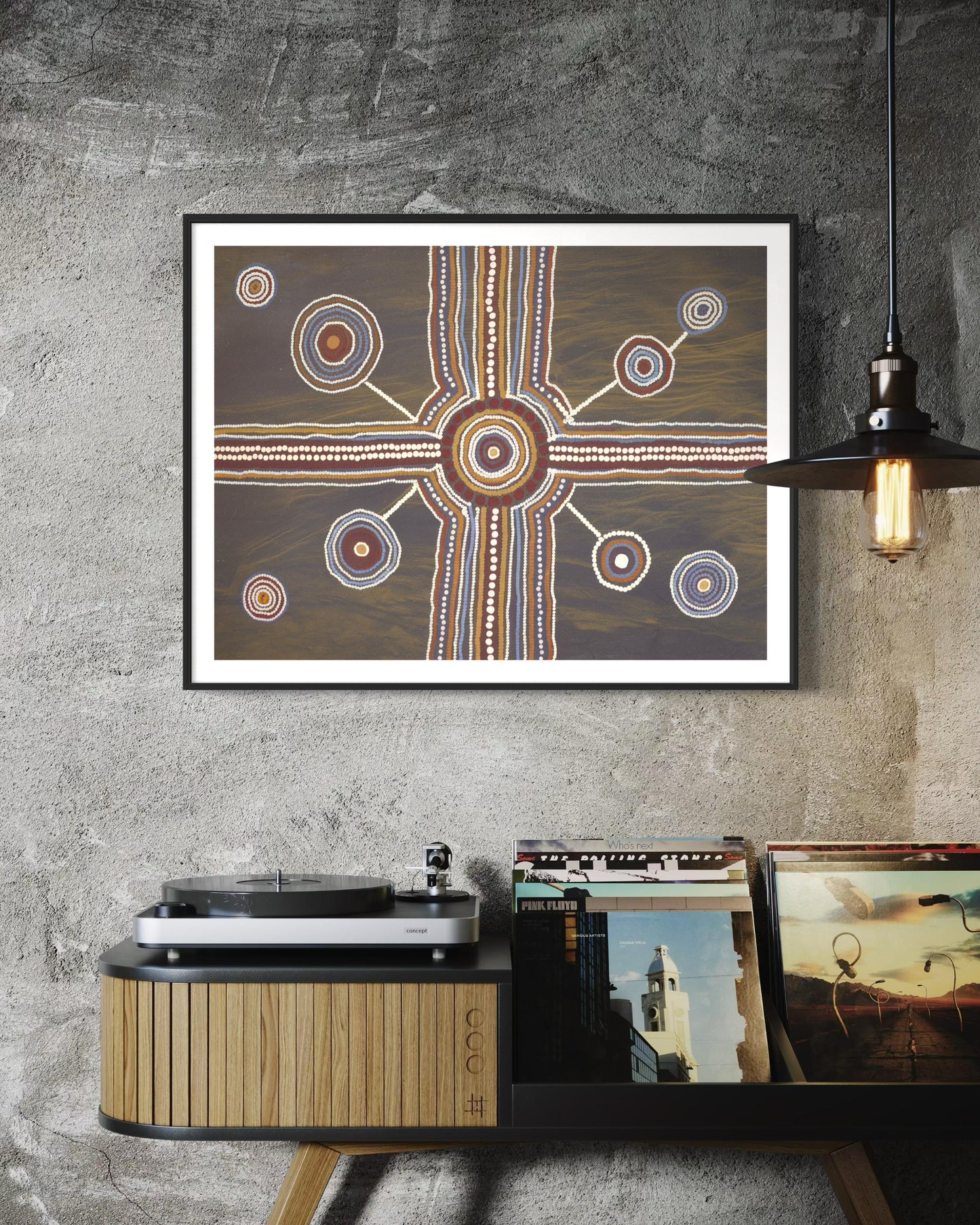 Aboriginal Dot Painting Downloadable Print – Tjukurpa Crossroads (Ancestral Meeting Place) | Dreaming Pathways Art | Multi-Ratio File