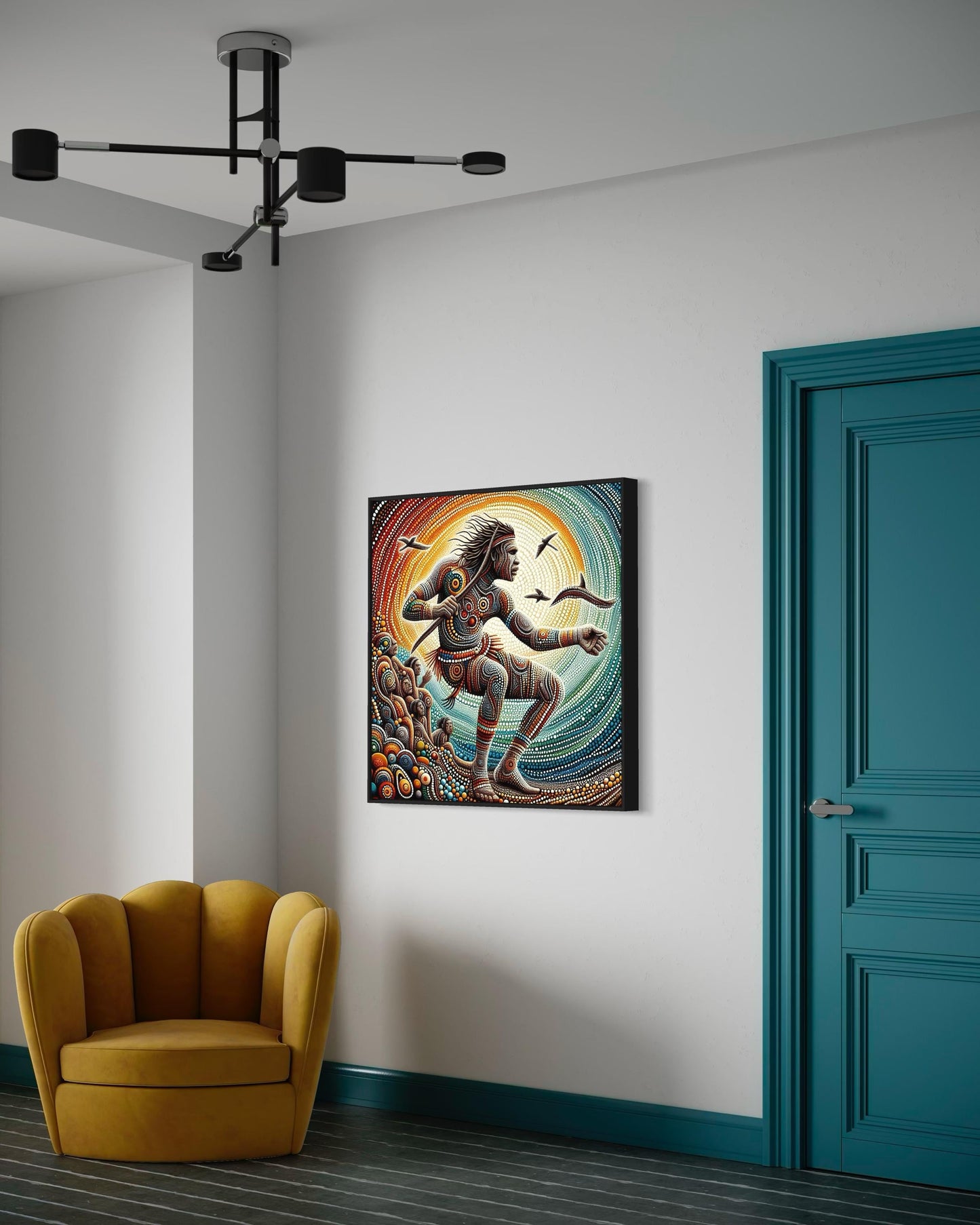 Aboriginal Dot Painting Downloadable Print – Yulugi (Ceremonial Dance) | Warrior Art | Sacred Movement Wall Print | Square 1:1 Ratio