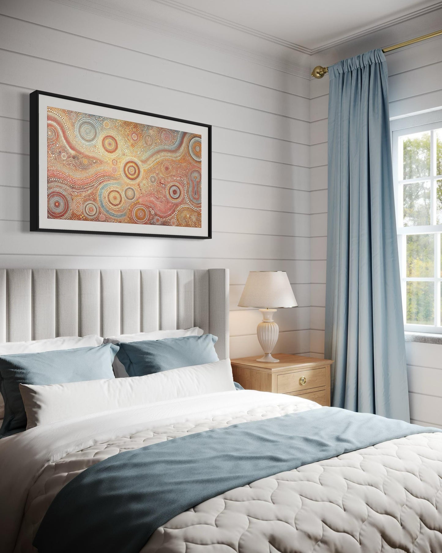Aboriginal Dot Painting Downloadable Print – Warlu Jukurrpa | Sacred Dreaming Paths Wall Art (Multi-Ratio Horizontal Format)