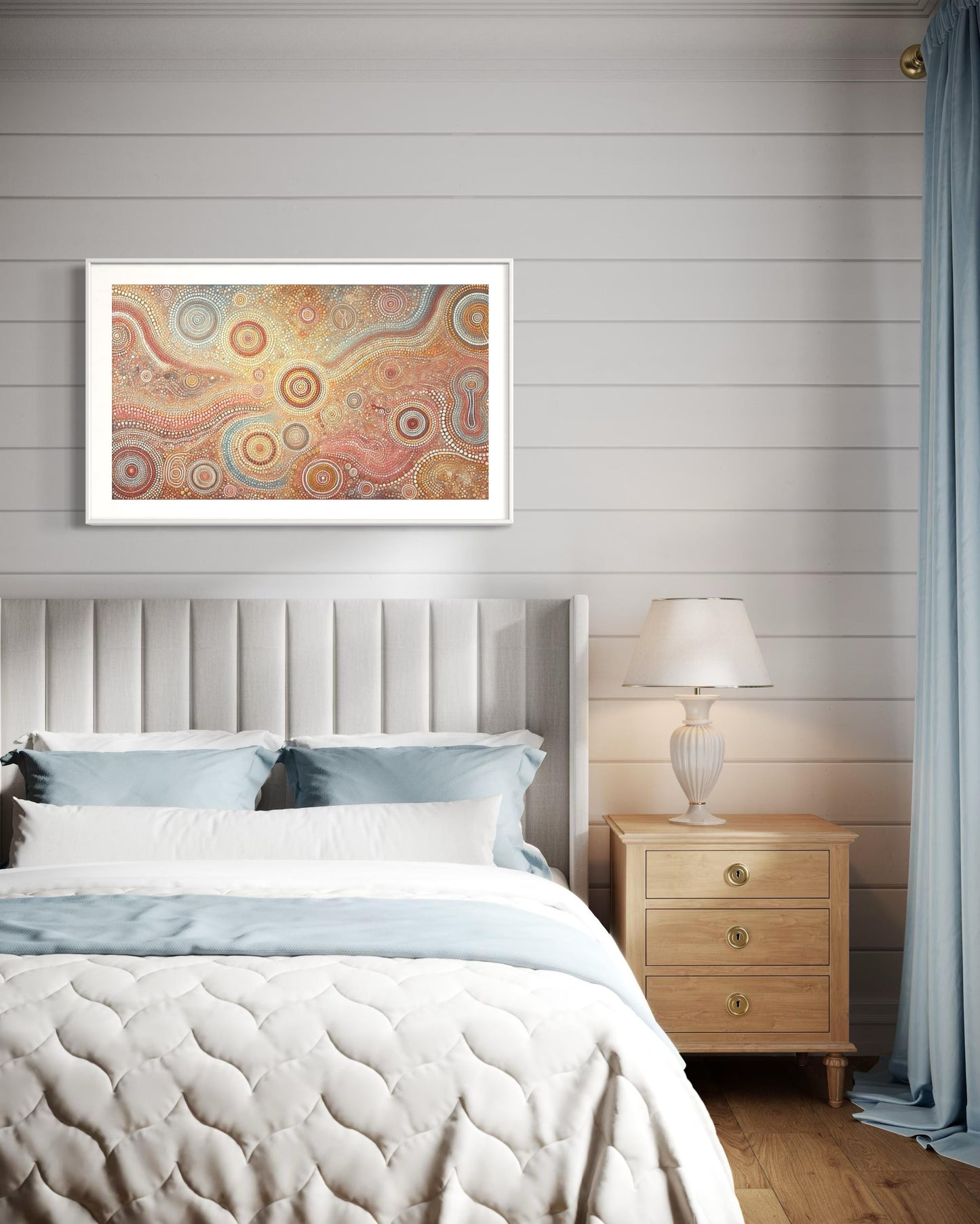 Aboriginal Dot Painting Downloadable Print – Warlu Jukurrpa | Sacred Dreaming Paths Wall Art (Multi-Ratio Horizontal Format)