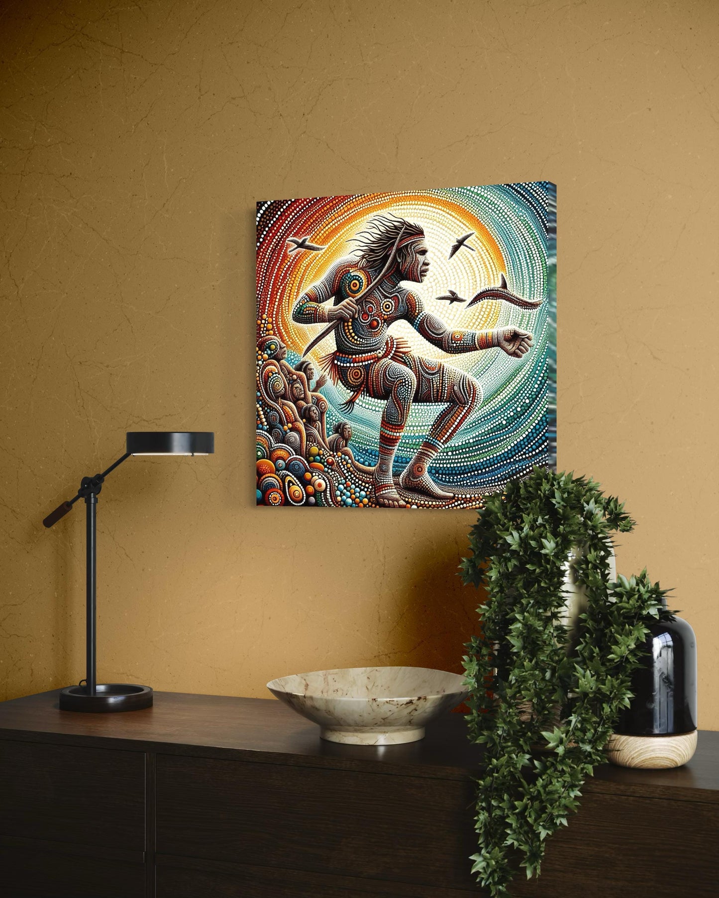 Aboriginal Dot Painting Downloadable Print – Yulugi (Ceremonial Dance) | Warrior Art | Sacred Movement Wall Print | Square 1:1 Ratio