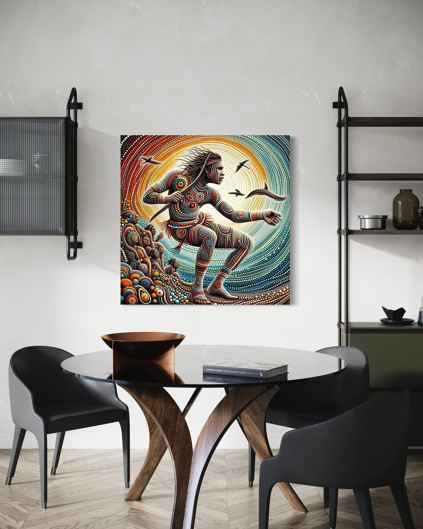 Aboriginal Dot Painting Downloadable Print – Yulugi (Ceremonial Dance) | Warrior Art | Sacred Movement Wall Print | Square 1:1 Ratio