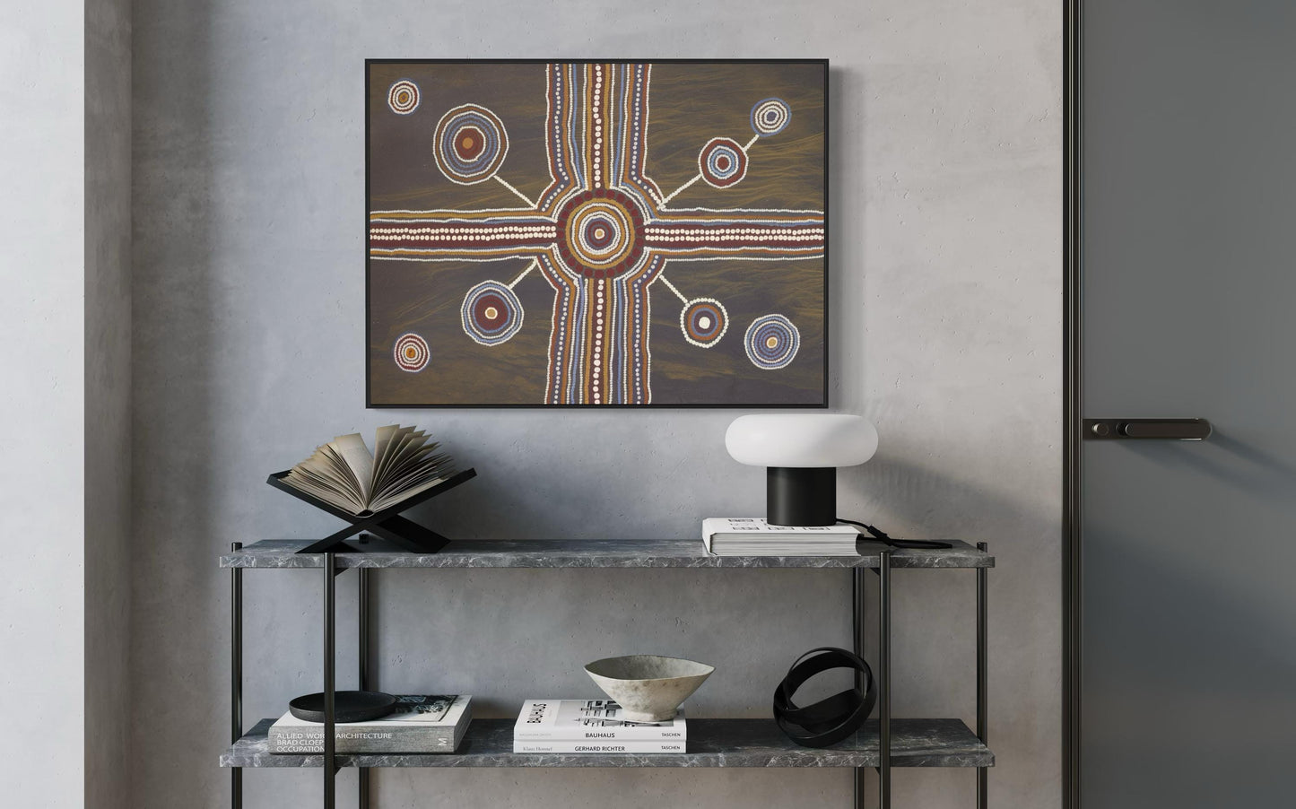 Aboriginal Dot Painting Downloadable Print – Tjukurpa Crossroads (Ancestral Meeting Place) | Dreaming Pathways Art | Multi-Ratio File