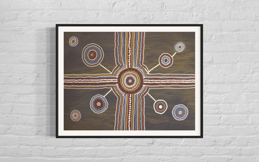 Aboriginal Dot Painting Downloadable Print – Tjukurpa Crossroads (Ancestral Meeting Place) | Dreaming Pathways Art | Multi-Ratio File