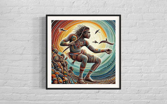 Aboriginal Dot Painting Downloadable Print – Yulugi (Ceremonial Dance) | Warrior Art | Sacred Movement Wall Print | Square 1:1 Ratio