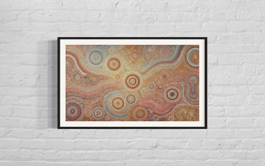 Aboriginal Dot Painting Downloadable Print – Warlu Jukurrpa | Sacred Dreaming Paths Wall Art (Multi-Ratio Horizontal Format)