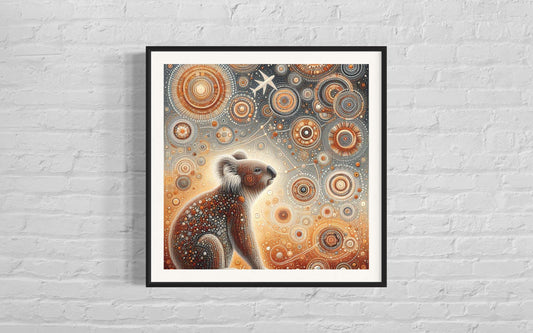 Waringa Koala – Aboriginal Dot Painting Download in Warm Neutral Earth Tones (1:1 Ratio)